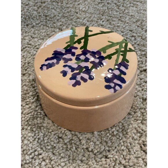 Vintage Hand painted Lidded Trinket‎ Dish Tall Purple Flowers - Picture 3 of 7